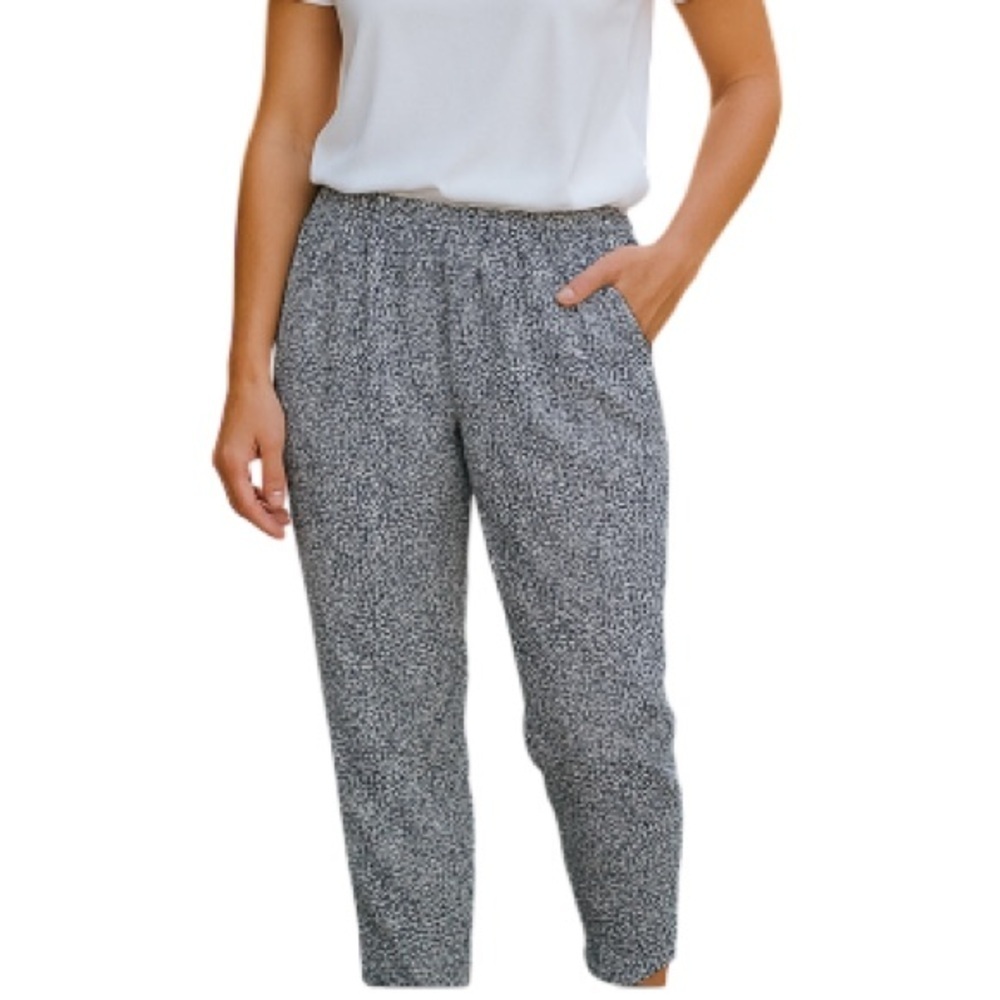 BODEN Patterned Pants Navy White Silky Mid Rise Baggy Lightweight Preppy Size 6